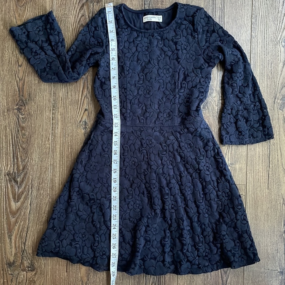 Abercrombie Girl's Navy-blue Skater Style Elbow Sleeves Lace Dress Size 11/12